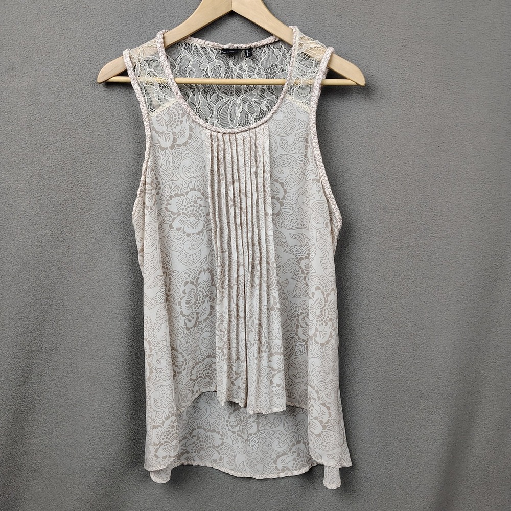 Y2K Cruel Girl Floral Lace Top Large Cream Tank Cowgirl Boho Coquette Fairy